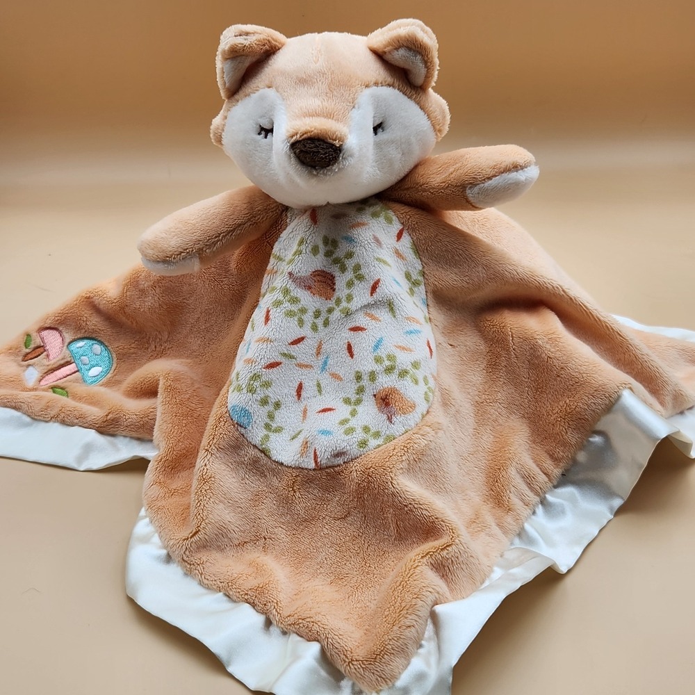 Douglas Baby Fox Mushroom Lovey Security Blanket Plush Satin Trim Snuggle